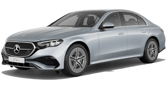 Mercedes E-Class sedan striebornej farby, komfortné vozidlo pre 1-4 pasažierov od spoločnosti Grouptrans.sk